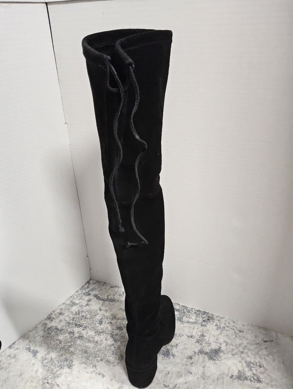 Customer Return Size 7 Stuart Weitzman Black Over-the-Knee Heeled Boots - Picture 7 of 9